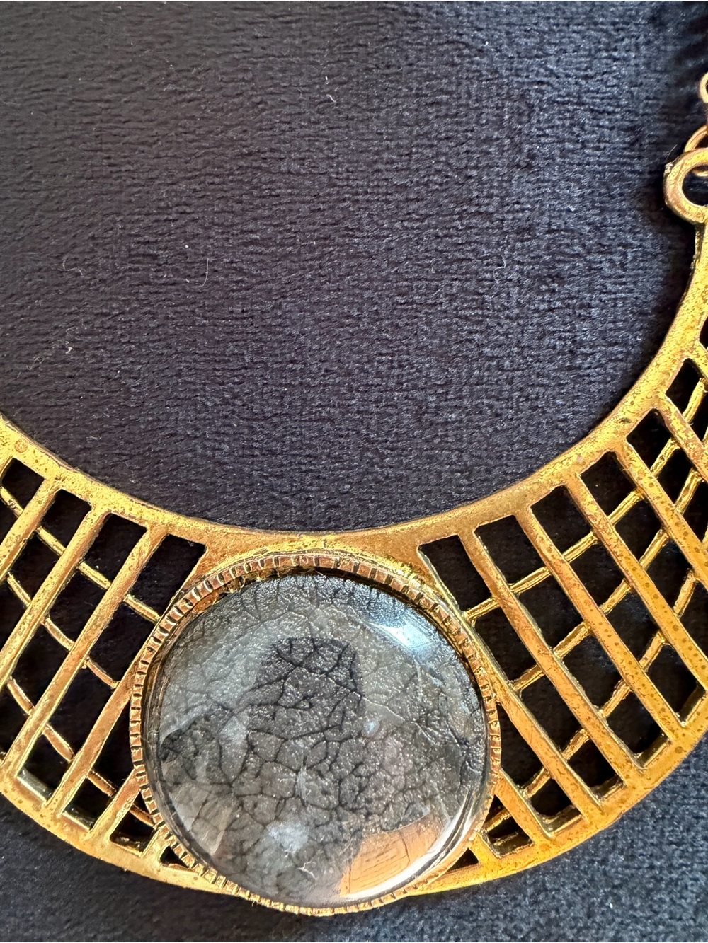 Gold-Tone Statement Collar Necklace with Gray Cabochon
